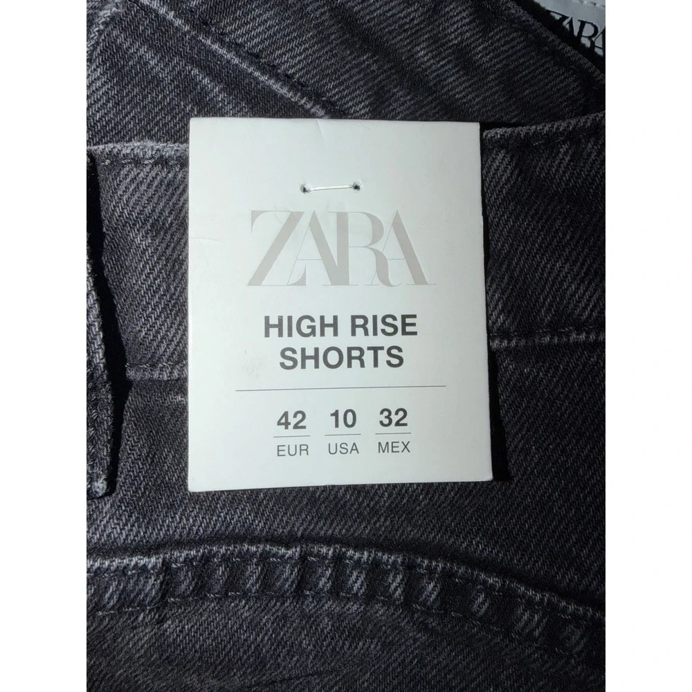 Zara Womens High Rise Distressed Denim Shorts Washed Black Raw‎ Hem Size 10 NEW